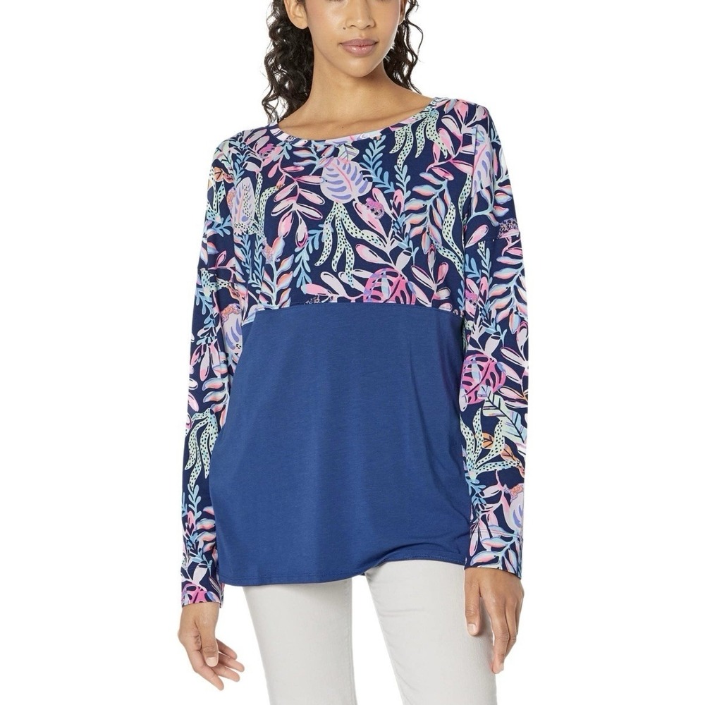 Lilly Pulitzer Finn Top Womens Large Oyster Bay You've Been Spotted Long Sleeve